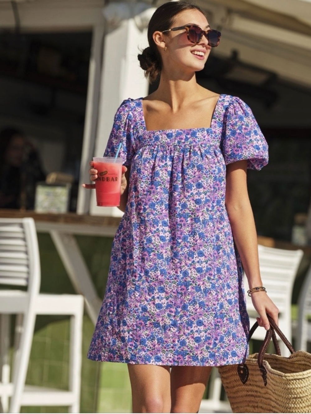 Vineyard Vines Seersucker Cotton Puff Sleeve Dress